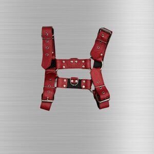 Bold Red Leather Chest Harness – Adjustable Fit, possibly size large
